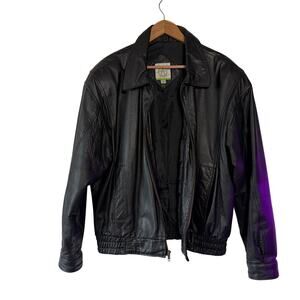 VTG American Weekend Men’s Black Leather Bomber Jacket SZ‎ 42 Y2K 90s Grunge